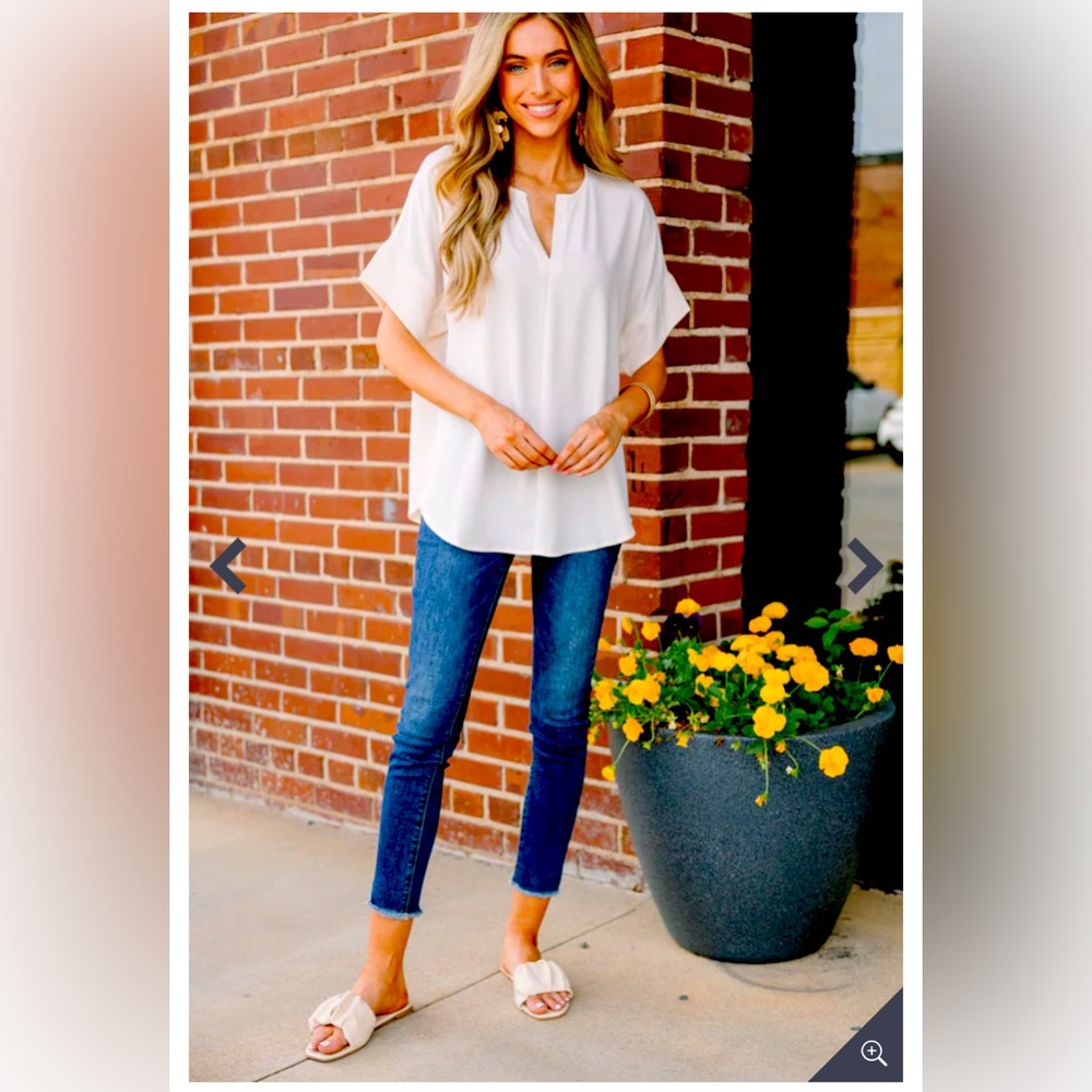 Cream V Neck Blouse
